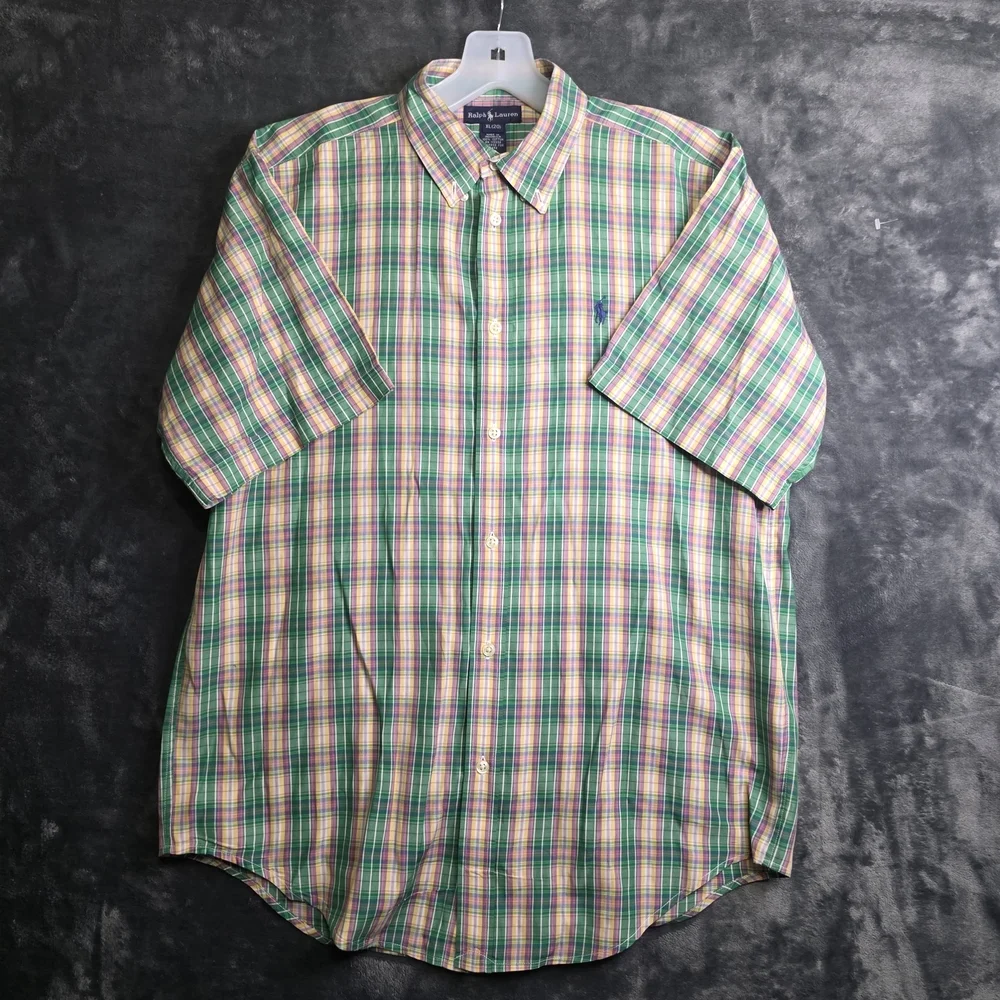 Ralph Lauren Boys Green Plaid Button Down Short Sleeve Shirt Size XL (20)